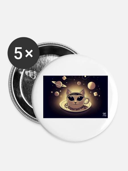 Space Cat Kaffee - Buttons klein 25 mm (5er Pack) - Weiß