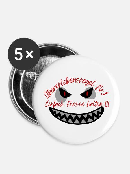 "Überlebensregel Nr 1" Design Subtil - Buttons klein 25 mm (5er Pack) - Weiß
