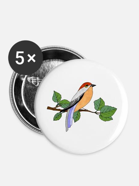 Bunter Vogel - Buttons klein 25 mm (5er Pack) - Weiß