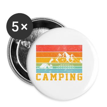 Camping - Trekkingtouren, Vanlife, Zelten Retro - Buttons klein 25 mm (5er Pack) - Weiß - Vorne