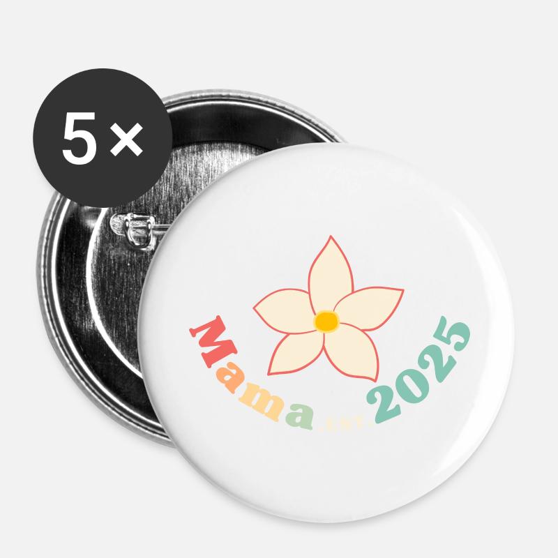 Mama Est 2025 Retro I'm going to be a mother - Buttons small 1''/25 mm (5-pack) - white