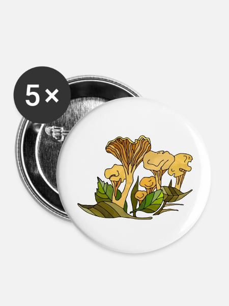 Pilze - Buttons klein 25 mm (5er Pack) - Weiß