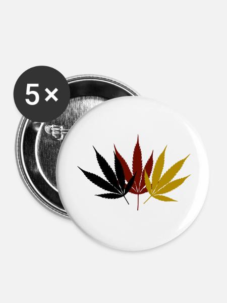 Cannabis Schwarz Rot Gold - Buttons klein 25 mm (5er Pack) - Weiß