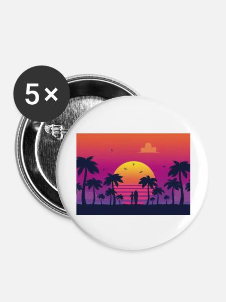sunset surf - Buttons klein 25 mm (5er Pack) - Weiß