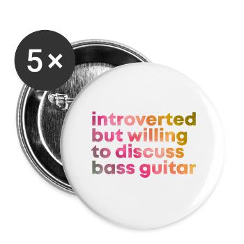 guitare basse - Lot de 5 petits badges (25 mm) - blanc - Devant