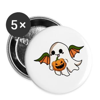 Halloween Ghost Bat Wings Jack-o'-lantern - Buttons small 1''/25 mm (5-pack) - white - Front
