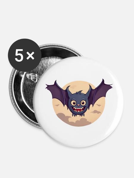 Halloween Fledermaus Mond - Buttons klein 25 mm (5er Pack) - Weiß