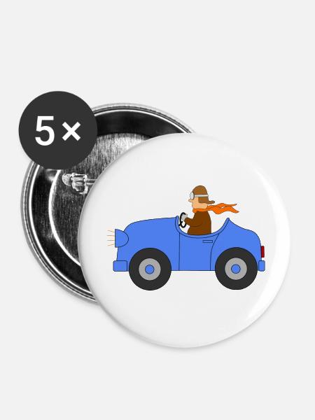 Auto mit Fahrer - Buttons klein 25 mm (5er Pack) - Weiß