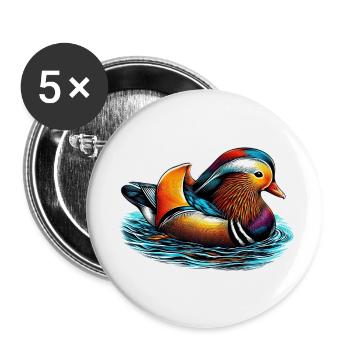 Mandarin duck - Buttons small 1''/25 mm (5-pack) - white - Front