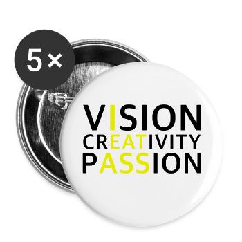 Vision, créativité, passion | Motivation - Lot de 5 petits badges (25 mm) - blanc - Devant
