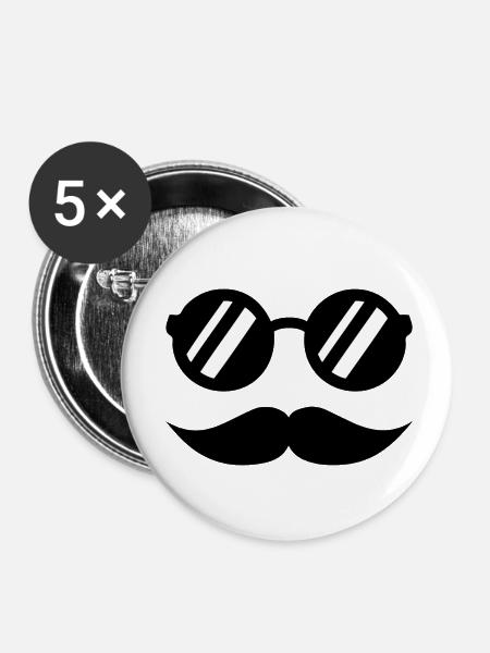 Schnurrbart - Buttons klein 25 mm (5er Pack) - Weiß