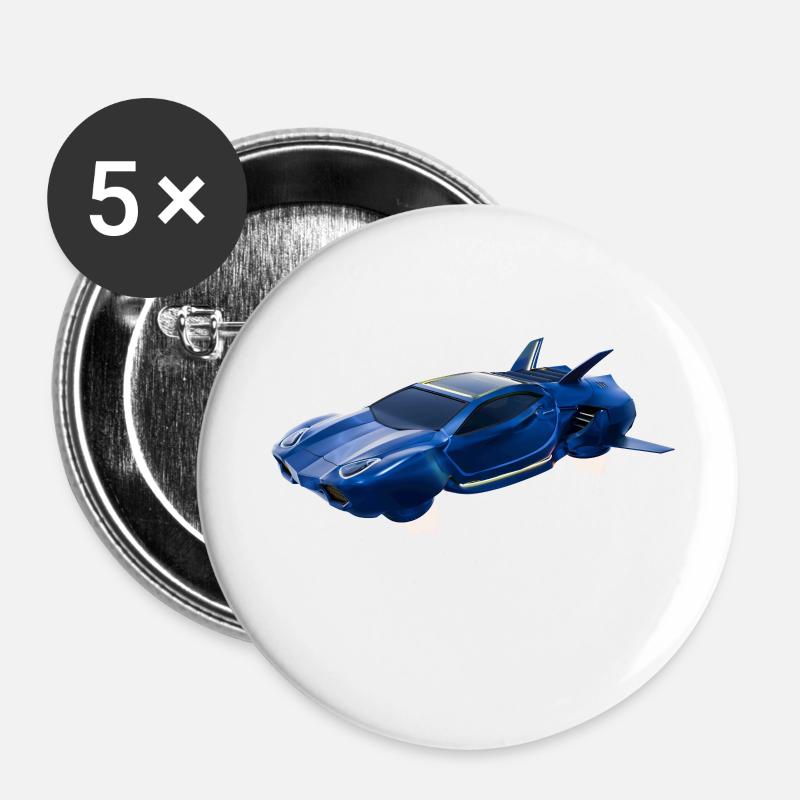 Voiture volante de science-fiction - Lot de 5 petits badges (25 mm) - blanc
