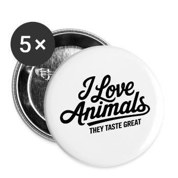 Tiere lieben und schmecken – Für wahre Jäger - Buttons klein 25 mm (5er Pack) - Weiß - Vorne