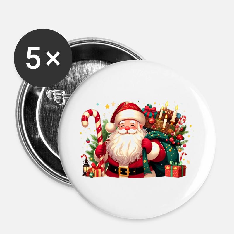 Santa Fun 9 - Buttons klein 25 mm (5er Pack) - Weiß