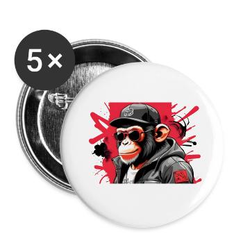 Singe cool avec lunettes de soleil et casquette - Lot de 5 petits badges (25 mm) - blanc - Devant