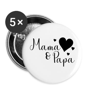 Mama und Papa - Buttons klein 25 mm (5er Pack) - Weiß - Vorne