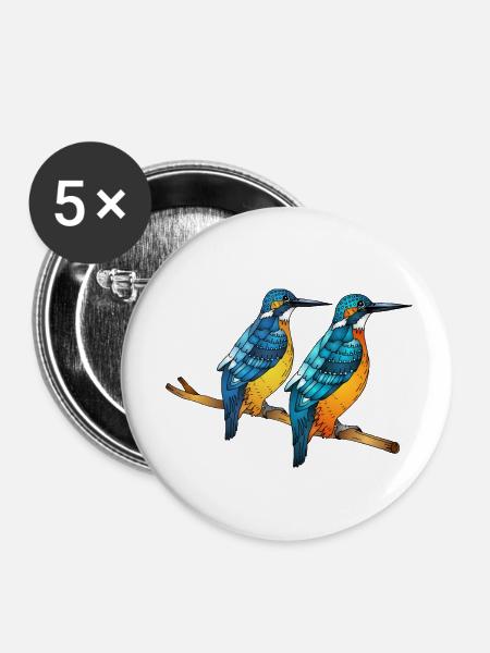 Bunte Vögel - Buttons klein 25 mm (5er Pack) - Weiß