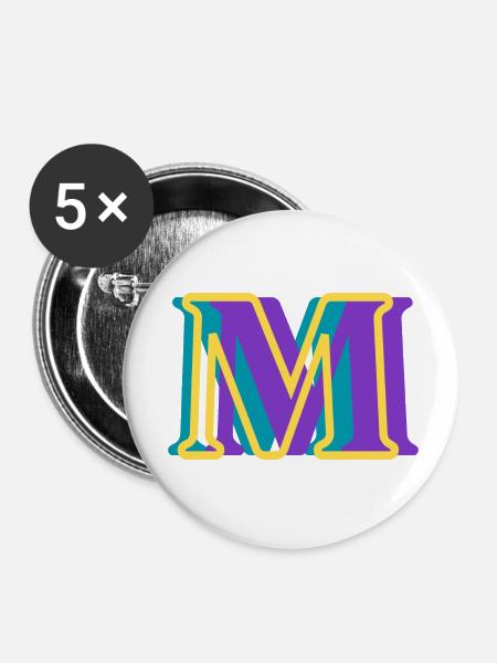 Mehrfarbiger Buchstabe m - Buttons klein 25 mm (5er Pack) - Weiß