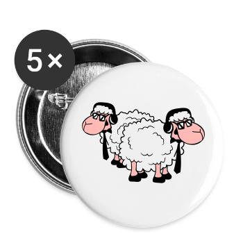 2 mouton lunettes de soleil musique fête DJ équipe amis - Lot de 5 petits badges (25 mm) - blanc - Devant