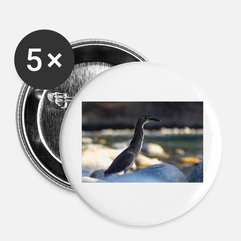 le héron - Lot de 5 petits badges (25 mm) - blanc