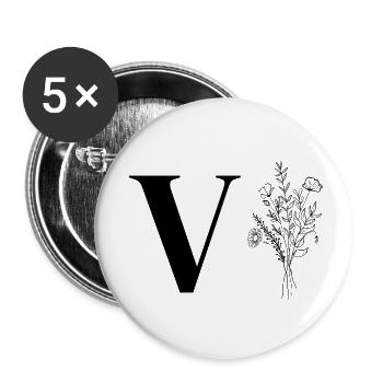Minimalistische Blumen - Buttons klein 25 mm (5er Pack) - Weiß - Vorne
