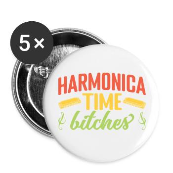 Funny Harmonica Player Time Bitches Harmonica - Buttons klein 25 mm (5er Pack) - Weiß - Vorne