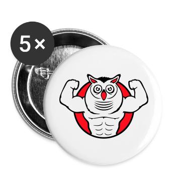 Eule Bodybuilder Muskeln Bizeps Posen Gym Rat Cool - Buttons klein 25 mm (5er Pack) - Weiß - Vorne