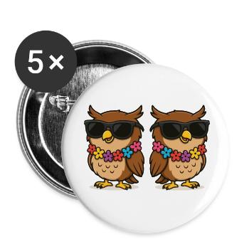 eule blumenkette 2 - Buttons klein 25 mm (5er Pack) - Weiß - Vorne