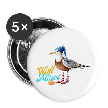 Illustration einer lustigen Watt Meer Möwe - Buttons klein 25 mm (5er Pack) - Weiß - Vorne