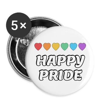 Happy Pride Rainbow hearts Mois de la fierté LGBTQ - Lot de 5 petits badges (25 mm) - blanc - Devant