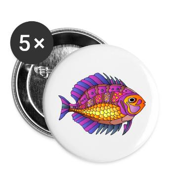 Fish - Buttons small 1''/25 mm (5-pack) - white - Front