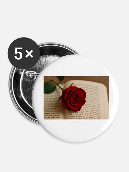 Buch und Rose - Buttons klein 25 mm (5er Pack) - Weiß
