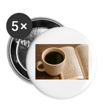Livre et café - Lot de 5 petits badges (25 mm) - blanc - Devant