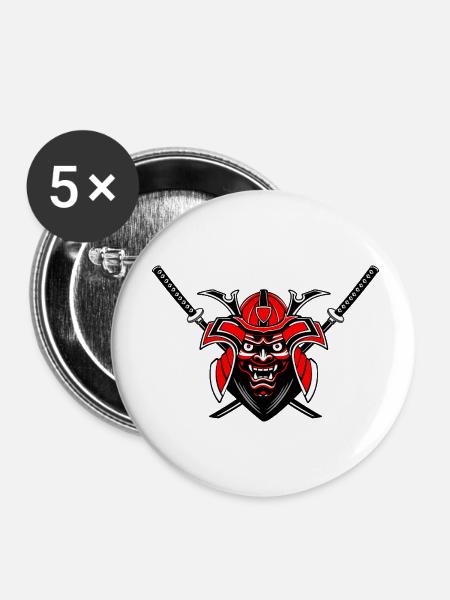 Menpō & Schwerter – Rot Schwarz Design - Buttons klein 25 mm (5er Pack) - Weiß