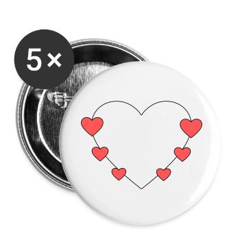 Cœur avec de petits cœurs - Lot de 5 petits badges (25 mm) - blanc - Devant
