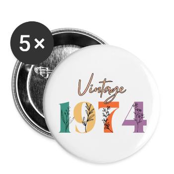 Jahrgang 1974 Blumen - Buttons klein 25 mm (5er Pack) - Weiß - Vorne