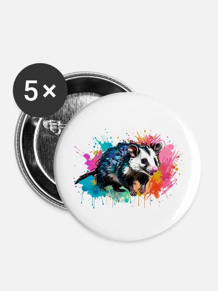 Opossum, ilustration,Beutelratte, bunt, Graffiti - Buttons klein 25 mm (5er Pack) - Weiß