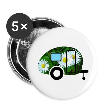 Caravan Vintage Gänseblümchen Wohnwagen Camping - Buttons klein 25 mm (5er Pack) - Weiß - Vorne