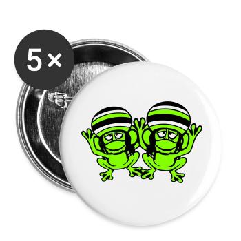 2 Frösche Reggae Musik Rasta Haare Mütze Jamaika - Buttons klein 25 mm (5er Pack) - Weiß - Vorne