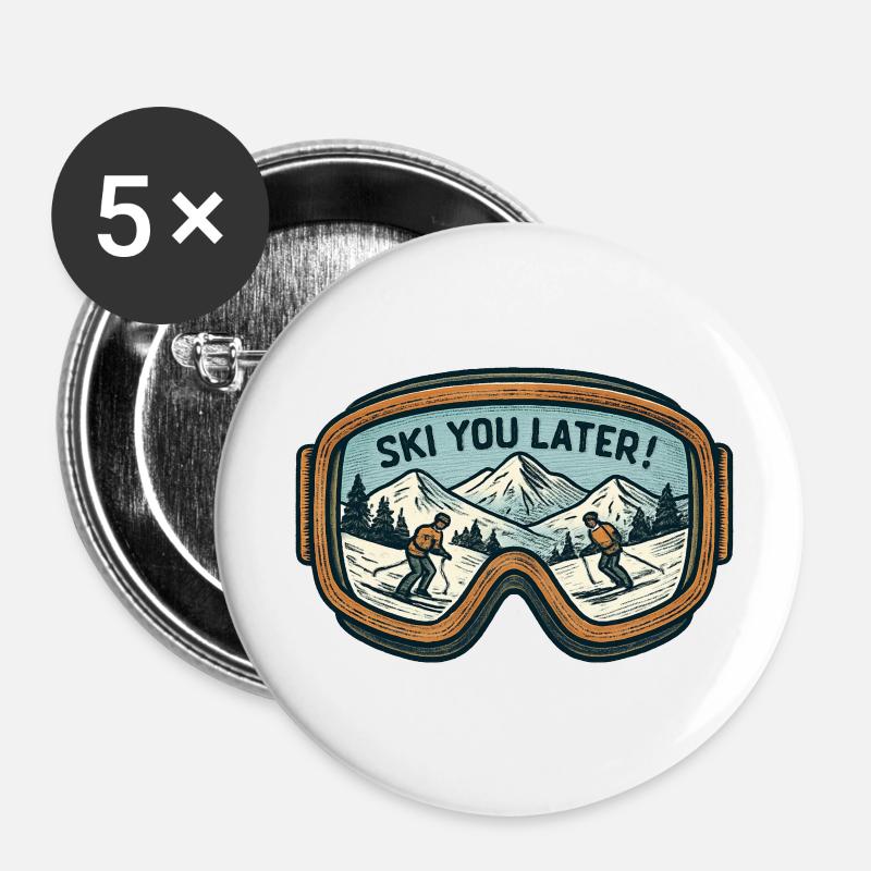 Lunettes de ski – À bientôt ! - Lot de 5 petits badges (25 mm) - blanc