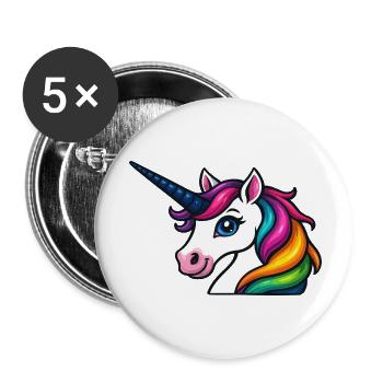 Strahlendes Regenbogen-Einhorn - Buttons klein 25 mm (5er Pack) - Weiß - Vorne