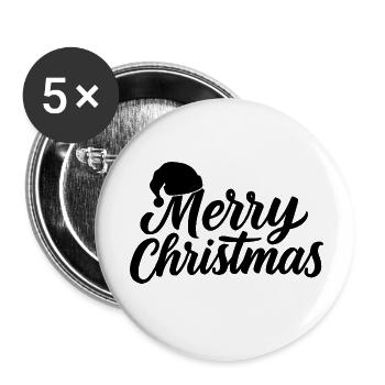 Hand lettering Merry Christmas with hat - Buttons small 1''/25 mm (5-pack) - white - Front