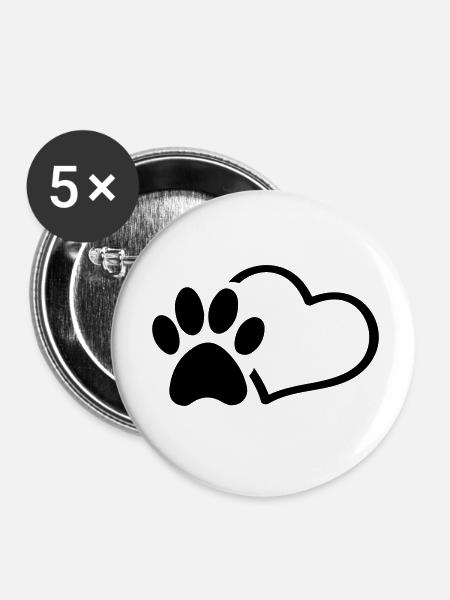 Pfote Herz - Buttons klein 25 mm (5er Pack) - Weiß