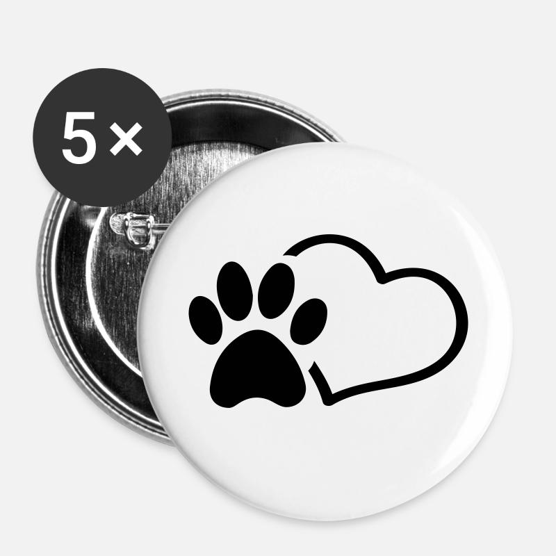 Pfote Herz - Buttons klein 25 mm (5er Pack) - Weiß