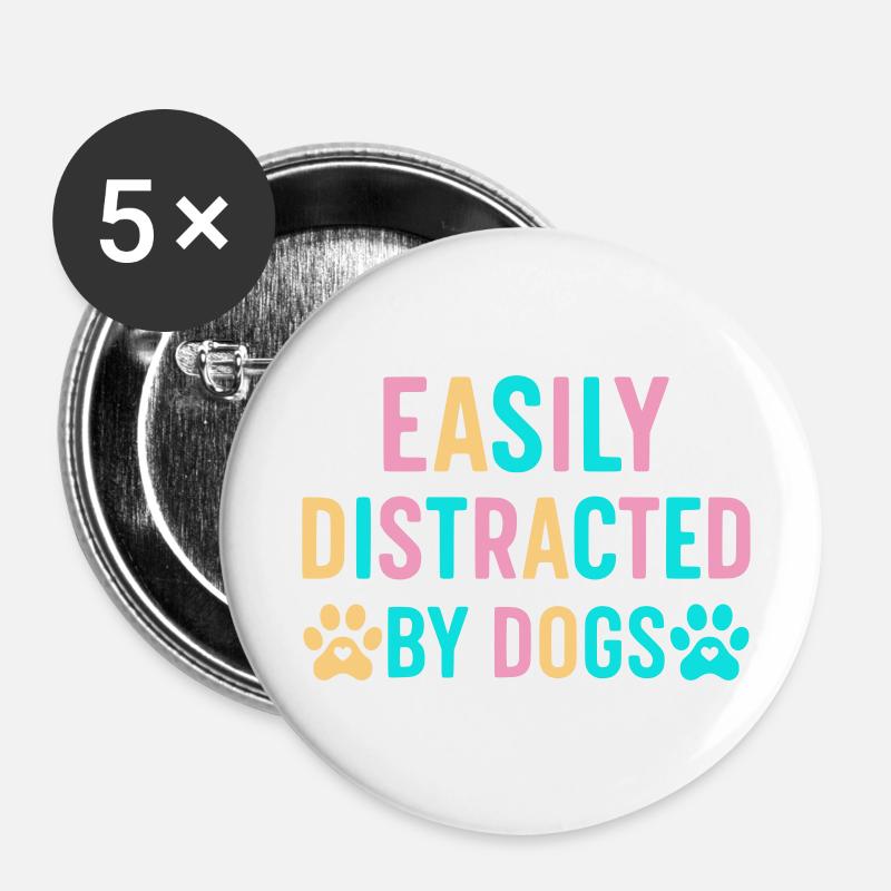 Leicht ablenkbar durch Hunde - Buttons klein 25 mm (5er Pack) - Weiß