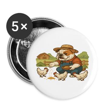 Farmer Bulldog Feeding Chickens Cute Farm Scene - Buttons small 1''/25 mm (5-pack) - white - Front