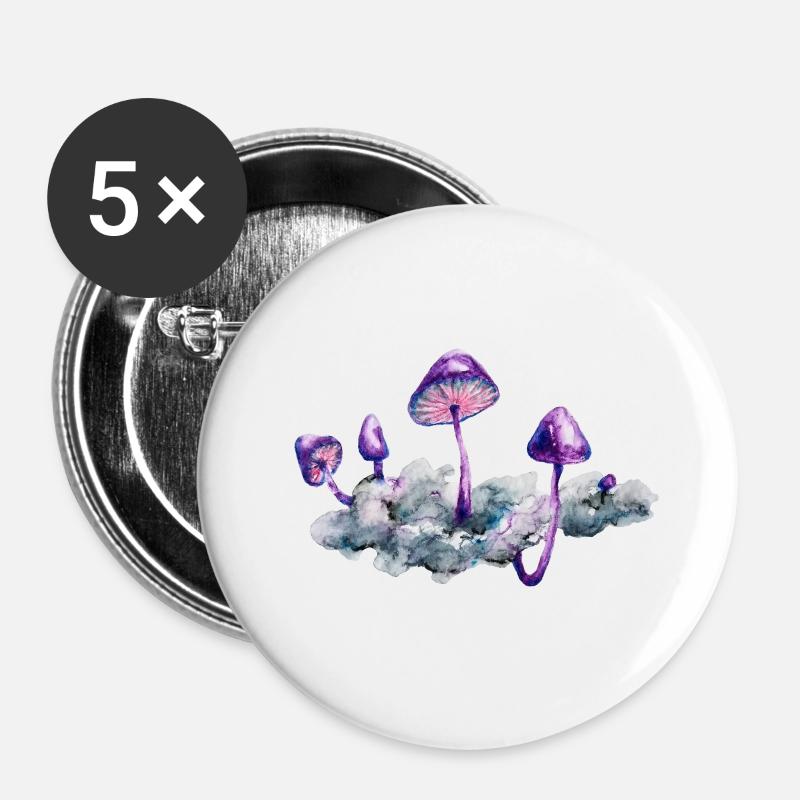 Nuage en forme de champignon violet - Lot de 5 petits badges (25 mm) - blanc