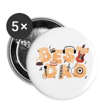 Meilleur Papa Fan de musique Retro Band / Meilleur Papa - Lot de 5 petits badges (25 mm) - blanc - Devant