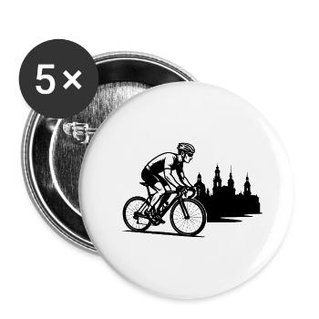 Des cyclistes en course devant la silhouette de Dresde - Lot de 5 petits badges (25 mm) - blanc - Devant