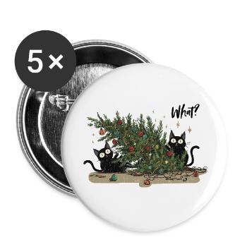 Chaotische Weihnachtskatzen – Lustiges XMAS Katzen - Buttons klein 25 mm (5er Pack) - Weiß - Vorne